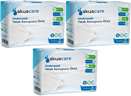 Akuacare Hasta Alt Açma Yatak Koruyucu Örtü 60*90 CM 90 Adet (3PK*30)