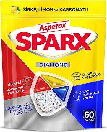 Asperox Sparx Diamond Bulaşık Makinesi Deterjanı Kapsül Tablet Hepsi 1 Arada 180 Adet (3PK*60)