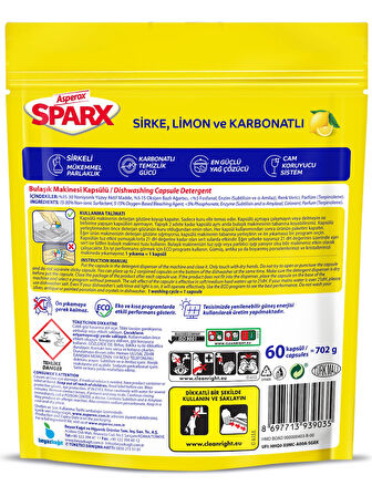 Asperox Sparx Diamond Bulaşık Makinesi Deterjanı Kapsül Tablet Hepsi 1 Arada 180 Adet (3PK*60)