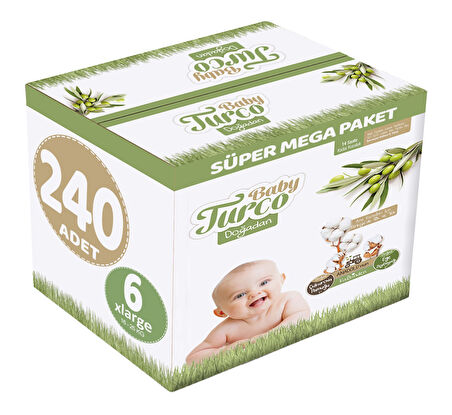 Baby Turco Bebek Bezi Doğadan Beden:6 (16-25Kg) XLarge 240 Adet Süper Mega Pk