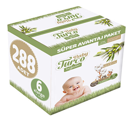 Baby Turco Bebek Bezi Doğadan Beden:6 (16-25Kg) XLarge 288 Adet Süper Avantaj Pk