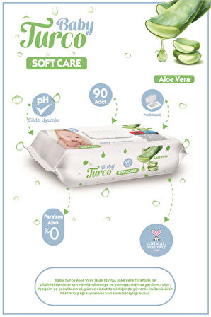 Baby Turco Islak Havlu Mendil Soft Care Aloe Vera 90 Yaprak (48 Li Set) (16PK*3) 4320 Yaprak