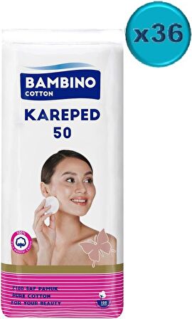 Bambino Cotton Kare Makyaj Temizleme Pamuğu 1800 Adet (36PK*50)