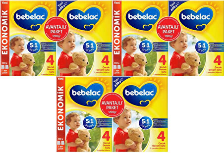 Bebelac 1200GR (800GR+400GR) No:4 Devam Sütü (1+ Yaş) Avantaj Pk (3 Lü Set)