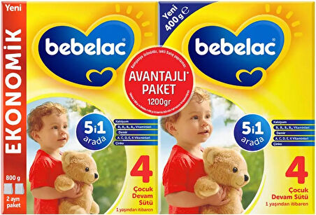 Bebelac 1200GR (800GR+400GR) No:4 Devam Sütü (1+ Yaş) Avantaj Pk (3 Lü Set)