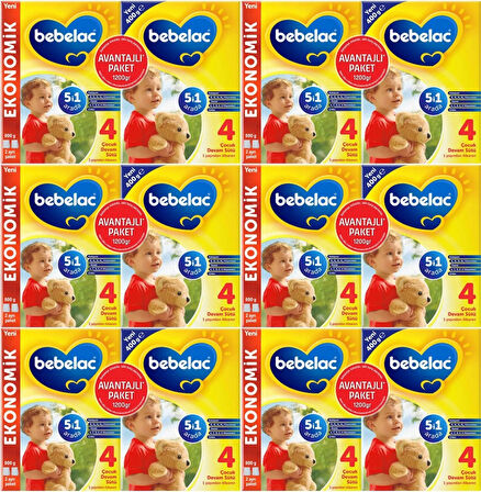 Bebelac 1200GR (800GR+400GR) No:4 Devam Sütü (1+ Yaş) Avantaj Pk (6 Lı Set)