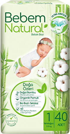 Bebem Bebek Bezi Natural Jumbo Ekonomik Pk Beden:1 (2-5Kg) Yenidoğan 80 Adet