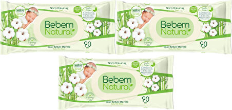 Bebem Natural Islak Bebek Mendili Narin Dokunuş / Yenidoğan 90 Yaprak Plastik Kapaklı 3 Lü Set