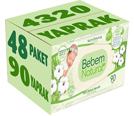 Bebem Natural Islak Bebek Mendili Narin Dokunuş / Yenidoğan 90 Yaprak Plastik Kapaklı 48 Li Set