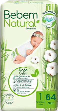 Bebem Bebek Bezi Natural Beden:1 (2-5Kg) Yenidoğan 320 Adet Mega Fırsat Pk