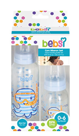 Bebsi Cam Biberon Seti Mavi (250ML+125ML) (4 Lü Set)