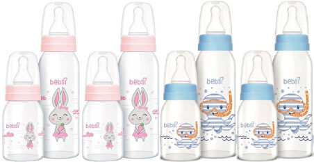 Bebsi Cam Biberon Seti (Mavi - Pembe) (250ML+125ML) (Karma 4 Lü Set)