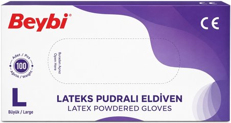 Beybi Lateks Pudralı Muayene Eldiveni M - Medium - Orta / L - Large - Büyük Karma 400 Lü Set