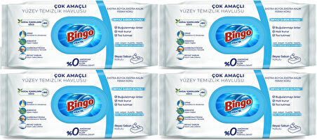 Bingo Clean Yüzey Temizlik Havlusu 96 Yaprak Beyaz Sabun Plastik Kapaklı (4 Lü Set) 384 Yaprak