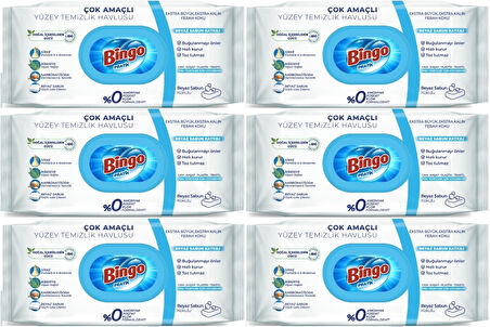 Bingo Clean Yüzey Temizlik Havlusu 96 Yaprak Beyaz Sabun Plastik Kapaklı (6 Lı Set) 576 Yaprak