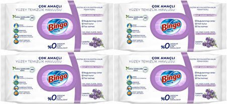 Bingo Clean Yüzey Temizlik Havlusu 96 Yaprak Lavanta Kokulu Plastik Kapaklı (4 Lü Set) 384 Yaprak