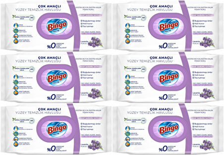 Bingo Clean Yüzey Temizlik Havlusu 96 Yaprak Lavanta Kokulu Plastik Kapaklı (6 Lı Set) 576 Yaprak