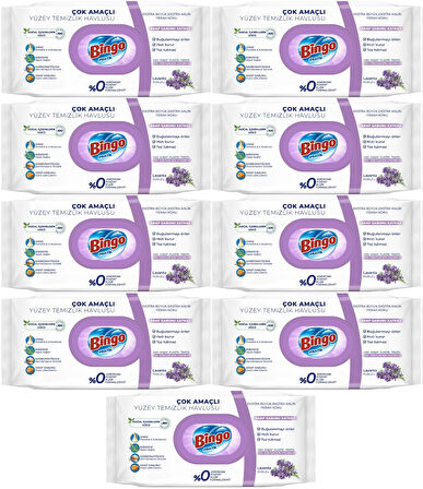 Bingo Clean Yüzey Temizlik Havlusu 96 Yaprak Lavanta Kokulu Plastik Kapaklı (9 Lu Set) 864 Yaprak