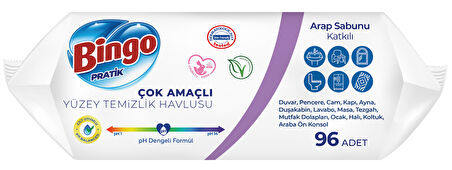 Bingo Clean Yüzey Temizlik Havlusu 96 Yaprak Lavanta Kokulu Plastik Kapaklı (9 Lu Set) 864 Yaprak