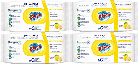 Bingo Clean Yüzey Temizlik Havlusu 96 Yaprak Limon Kokulu Plastik Kapaklı (4 Lü Set) 384 Yaprak