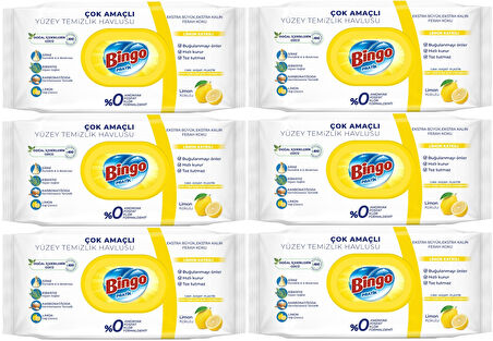 Bingo Clean Yüzey Temizlik Havlusu 96 Yaprak Limon Kokulu Plastik Kapaklı (6 Lı Set) 576 Yaprak