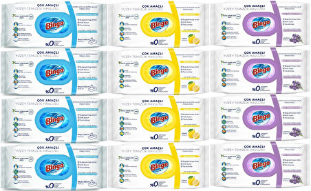 Bingo Clean Yüzey Temizlik Havlusu (Karma 12 Li Set) (Beyaz Sabun/Limon Kokulu/Lavanta Kokulu)