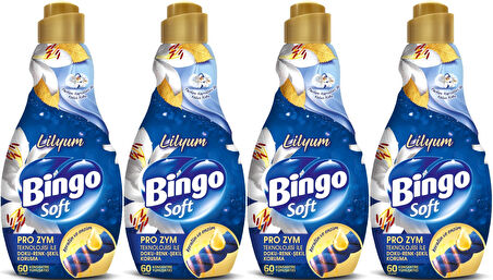 Bingo Soft Çamaşır Yumuşatıcı Konsantre 1440ML Lilyum (4 Lü Set)