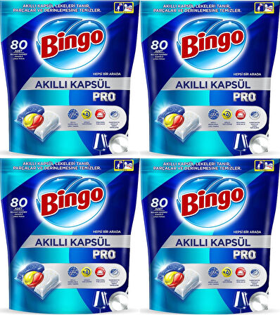 Bingo Akıllı Kapsül Pro Bulaşık Makinesi Deterjanı Tableti 320 Adet Limon Kokulu (4PK*80)