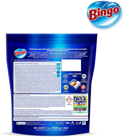 Bingo Akıllı Kapsül Pro Bulaşık Makinesi Deterjanı Tableti 320 Adet Limon Kokulu (4PK*80)