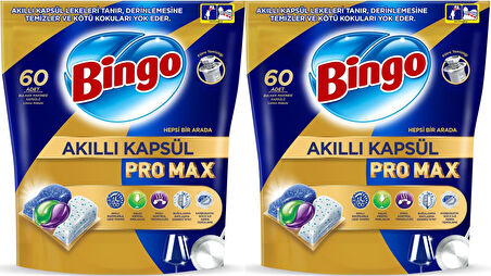 Bingo Akıllı Kapsül Pro Max Bulaşık Makinesi Deterjanı Tableti 120 Adet Limon Kokulu (2PK*60)