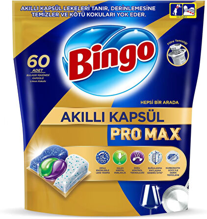 Bingo Akıllı Kapsül Pro Max Bulaşık Makinesi Deterjanı Tableti 120 Adet Limon Kokulu (2PK*60)