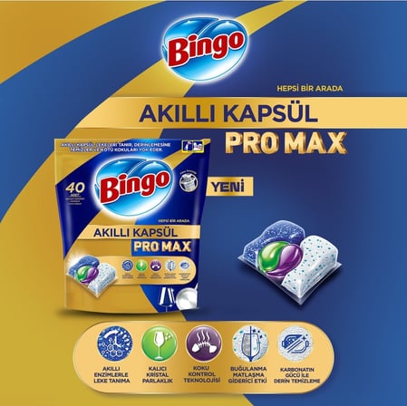 Bingo Akıllı Kapsül Pro Max Bulaşık Makinesi Deterjanı Tableti 160 Adet Limon Kokulu (4PK*40)