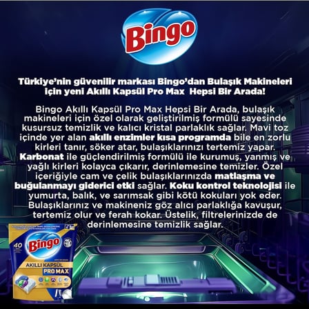 Bingo Akıllı Kapsül Pro Max Bulaşık Makinesi Deterjanı Tableti 200 Adet Limon Kokulu (5PK*40)