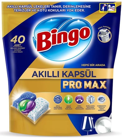 Bingo Akıllı Kapsül Pro Max Bulaşık Makinesi Deterjanı Tableti 240 Adet Limon Kokulu (6PK*40)
