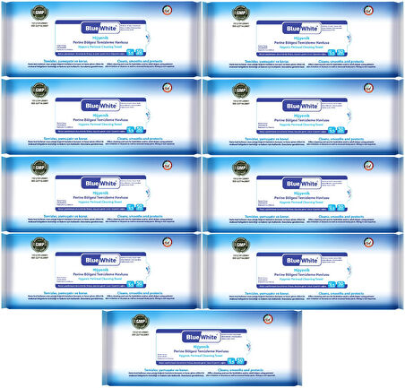 BlueWhite Yetişkin Hasta Perine Bölgesi Temizleme Mendil-Havlusu (9 lu set) 50 Yaprak Hijyenik