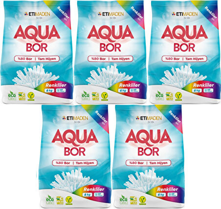 Boron AquaBor Matik Toz Çamaşır Deterjanı 30KG (Renkliler İçin) 200 Yıkama (5PK*6KG)