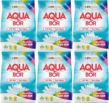 Boron AquaBor Matik Toz Çamaşır Deterjanı 36KG (Renkliler İçin) 240 Yıkama (6PK*6KG)