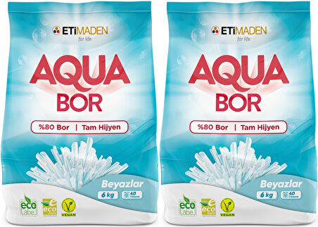 Boron AquaBor Matik Toz Çamaşır Deterjanı 12KG (Beyazlar İçin) 80 Yıkama (2PK*6KG)