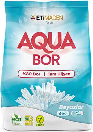 Boron AquaBor Matik Toz Çamaşır Deterjanı 12KG (Beyazlar İçin) 80 Yıkama (2PK*6KG)