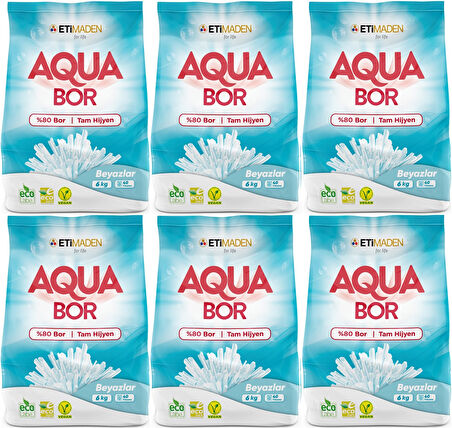 Boron AquaBor Matik Toz Çamaşır Deterjanı 36KG (Beyazlar İçin) 240 Yıkama (6PK*6KG)