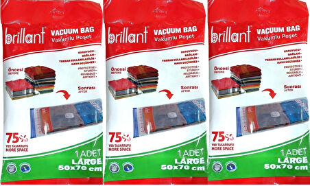 Brillant Vakumlu Poşet/Hurç 50*70CM Large (İç Adet 1) (3 Lü Set)