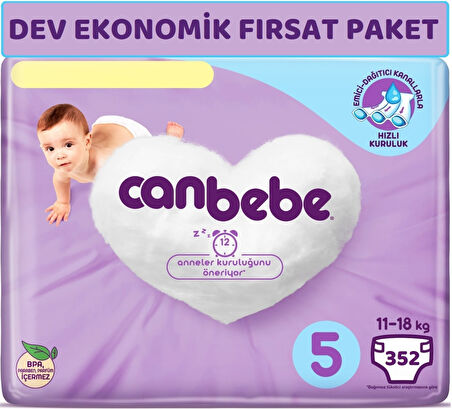 Canbebe Bebek Bezi Beden:5 (11-18Kg) Junior 352 Adet Dev Ekonomik Fırsat Pk