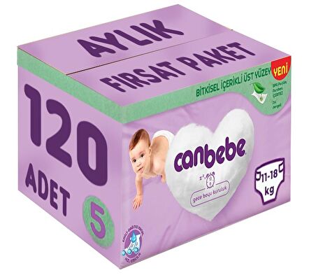 Canbebe Bebek Bezi Beden:5 (11-18Kg) Junior 120 Adet Aylık Fırsat Pk