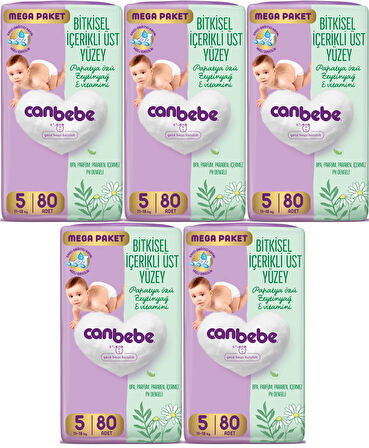 Canbebe Bebek Bezi Beden:5 (11-18KG) Junior 400 Adet Mega Fırsat Pk