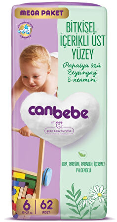 Canbebe Bebek Bezi Beden:6 (15-27KG) Exstra Large 124 Adet Mega Ekonomik Fırsat Pk