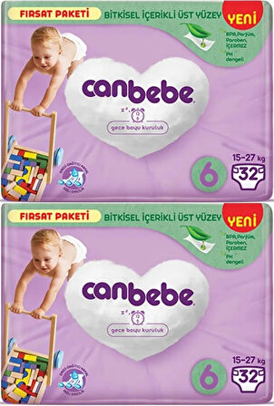 Canbebe Bebek Bezi Beden:6 (15-27Kg) Extra Large 64 Adet Ekonomik Fırsat Pk