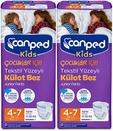 Canped Kids Çoçuklar İçin Külot Bez Tekstil Yüzeyli Yaş:4-7 (17-30Kg) 18 Adet (2Pk*9)