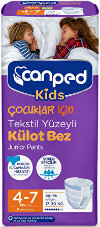 Canped Kids Çoçuklar İçin Külot Bez Tekstil Yüzeyli Yaş:4-7 (17-30Kg) 18 Adet (2Pk*9)