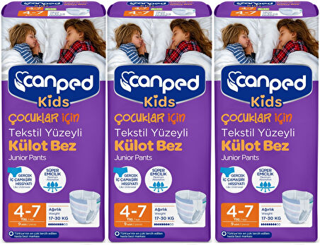 Canped Kids Çoçuklar İçin Külot Bez Tekstil Yüzeyli Yaş:4-7 (17-30Kg) 27 Adet (3Pk*9)