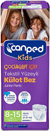 Canped Kids Çoçuklar İçin Külot Bez Tekstil Yüzeyli Yaş:8-15 (27-57Kg) 16 Adet (2Pk*8)